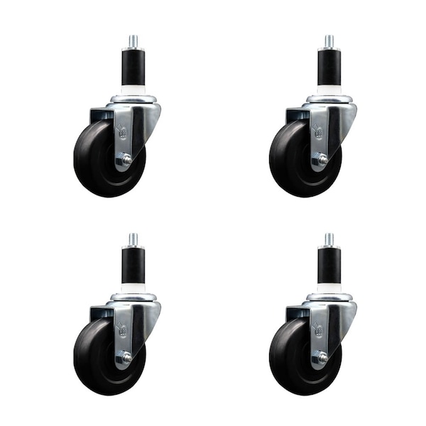 3.5'' Hard Rubber Wheel Swivel 1-3/8'' Expanding Stem Caster, 4PK